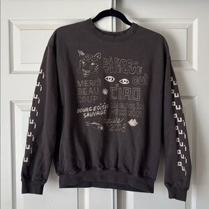 Clare V. Oversized Charcoal Gray Graphic Crew Sweatshirt Size XS 100% Cotton